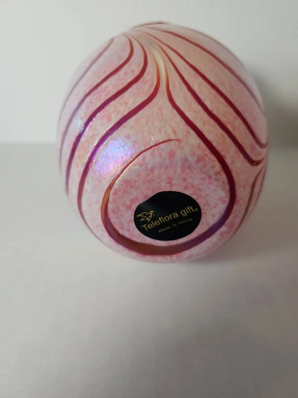 VTG Teleflora Pink Swirl Iridescent Art Glass Vase 5.5 